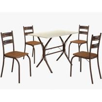 Conjunto de Mesa Teixeira Macaé Cabo Frio com 4 cadeiras com encosto em Ratam tampo em pedra Marrom OFF White Conjunto de Mesa Teixeira Macaé Cabo Frio com 4 cadeiras com encosto em Ratam tampo em pedra Marrom OFF White