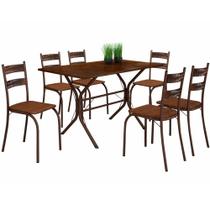 Conjunto de Mesa Teixeira Macaé Cabo Frio com 6 cadeiras com encosto em Ratam tampo em pedra Marrom Madeirado