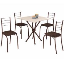Conjunto de Mesa Teixeira Rio Ipanema tampo de MDP na cor OFF WHITE com 4 cadeiras craqueadas marrom