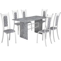Conjunto de Mesa Teixeira tampo e pés de granito ocre com 6 cadeiras - Branco - Móveis Teixeira