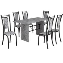 Conjunto de Mesa Teixeira tampo e pés de granito ocre com 6 cadeiras craqueadas - Preto