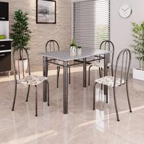 Conjunto de Mesa Tubular 100cm X 60cm Tampo em Granito com 4 Cadeiras Arabesco/Prata Conjunto de Mesa Tubular 100cm X 60cm Tampo em Granito com 4 Cadeiras Arabesco/Prata