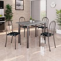 Conjunto de Mesa Tubular 100cm x 60cm Tampo em Granito com 4 Cadeiras Prata/Preto Conjunto de Mesa Tubular 100cm x 60cm Tampo em Granito com 4 Cadeiras Prata/Preto