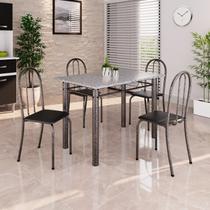 Conjunto de Mesa Tubular 100cm X 60cm Tampo em Granito com 4 Cadeiras Preto /Prata