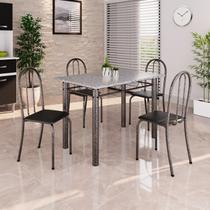 Conjunto de Mesa Tubular 100cm x 60cm Tampo em Granito com 4 Cadeiras Preto/Prata Conjunto de Mesa Tubular 100cm x 60cm Tampo em Granito com 4 Cadeiras Preto/Prata