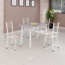 Conjunto de Mesa Tubular 100x60cm Tampo com 4 Cadeiras Dany Bege / Branco