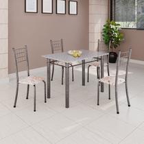 Conjunto de Mesa Tubular 100x60cm Tampo com 4 Cadeiras Dany Prata/Bege Conjunto de Mesa Tubular 100x60cm Tampo com 4 Cadeiras Dany Prata/Bege