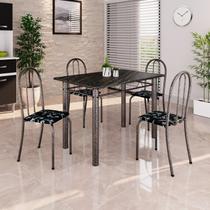 Conjunto de Mesa Tubular 100x60cm Tampo em Ardósia Indiano com 4 Cadeiras Ane B Soma Móveis Prata/Preto Conjunto de Mesa Tubular 100x60cm Tampo em Ardósia Indiano com 4 Cadeiras Ane B Soma Móveis Prata/Preto