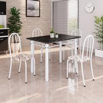 Conjunto de Mesa Tubular 100x60cm Tampo em Ardósia Indiano com 4 Cadeiras Branco/Arabesco Conjunto de Mesa Tubular 100x60cm Tampo em Ardósia Indiano com 4 Cadeiras Branco/Arabesco