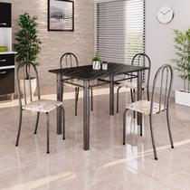 Conjunto de Mesa Tubular 100x60cm Tampo em Ardósia Indiano com 4 Cadeiras Prata/Bege Conjunto de Mesa Tubular 100x60cm Tampo em Ardósia Indiano com 4 Cadeiras Prata/Bege