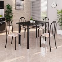 Conjunto de Mesa Tubular 100x60cm Tampo em Ardósia Indiano com 4 Cadeiras Preto/Bege Conjunto de Mesa Tubular 100x60cm Tampo em Ardósia Indiano com 4 Cadeiras Preto/Bege