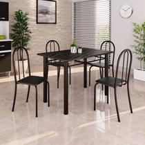 Conjunto de Mesa Tubular 100x60cm Tampo em Ardósia Indiano com 4 Cadeiras Preto