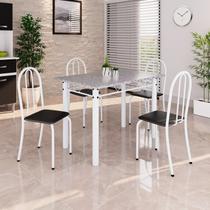 Conjunto de Mesa Tubular 100x60cm Tampo em Granito com 4 Cadeiras Branco/Preto Conjunto de Mesa Tubular 100x60cm Tampo em Granito com 4 Cadeiras Branco/Preto