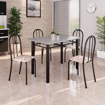 Conjunto de Mesa Tubular 100x60cm Tampo em Granito com 4 Cadeiras Preto/Bege Conjunto de Mesa Tubular 100x60cm Tampo em Granito com 4 Cadeiras Preto/Bege