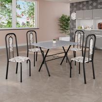 Conjunto de Mesa Tubular 100x60cm Tampo em Granito Ocre com 4 Cadeiras Lívia