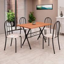 Conjunto de Mesa Tubular 100x60cm Tampo em MDF com 4 Cadeiras Ane B Preto/Botanic Bege