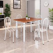 Conjunto de Mesa Tubular 100x60cm Tampo em Mdf com 4 Cadeiras Arabesco/ Branco