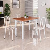 Conjunto de Mesa Tubular 100x60cm Tampo em MDF com 4 Cadeiras Branco/Arabesco Conjunto de Mesa Tubular 100x60cm Tampo em MDF com 4 Cadeiras Branco/Arabesco