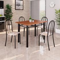 Conjunto de Mesa Tubular 100x60cm Tampo em MDF com 4 Cadeiras Preto/Bege