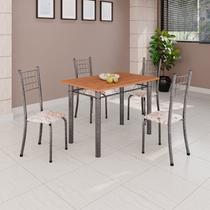 Conjunto de Mesa Tubular 100x60cm Tampo em MDF e 4 Cadeiras Dany Prata/Bege
