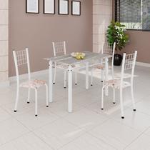 Conjunto de Mesa Tubular 100x60cm Tampo em Topázio com 4 Cadeiras Dany Branco/Bege