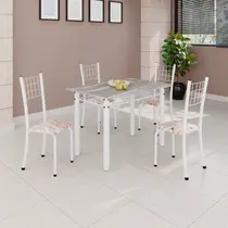 Conjunto de Mesa Tubular 100x60cm Tampo em Topázio com 4 Cadeiras Dany Conjunto de Mesa Tubular 100x60cm Tampo em Topázio com 4 Cadeiras Dany
