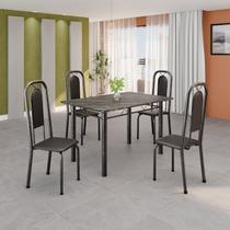 Conjunto de Mesa Tubular 120cm x 75cm Tampo Ardósia Indiano com 4 Cadeiras Lara Prata/Preto Liso/Mart Conjunto de Mesa Tubular 120cm x 75cm Tampo Ardósia Indiano com 4 Cadeiras Lara Prata/Preto Liso/Mart
