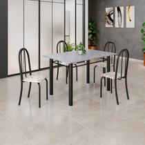 Conjunto de Mesa Tubular 120cm x 75cm Tampo com 4 Cadeiras Preto/Bege Conjunto de Mesa Tubular 120cm x 75cm Tampo com 4 Cadeiras Preto/Bege