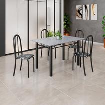 Conjunto de Mesa Tubular 120cm x 75cm Tampo com 4 Cadeiras Preto