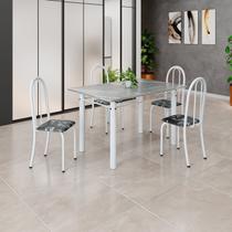 Conjunto de Mesa Tubular 120cm x 75cm Tampo em Granito Topázio com 4 Cadeiras Iris Branco/Preto Conjunto de Mesa Tubular 120cm x 75cm Tampo em Granito Topázio com 4 Cadeiras Iris Branco/Preto