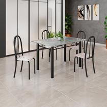 Conjunto de Mesa Tubular 120cm x 75cm Tampo em Granito Topázio com 4 Cadeiras Iris Preto/Bege