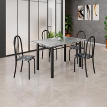Conjunto de Mesa Tubular 120cm x 75cm Tampo em Granito Topázio com 4 Cadeiras Iris Preto Conjunto de Mesa Tubular 120cm x 75cm Tampo em Granito Topázio com 4 Cadeiras Iris Preto
