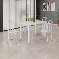Conjunto de Mesa Tubular 120cm x 75cm Tampo em Vidro com 4 Cadeiras Iris B Branco Off White/Branco