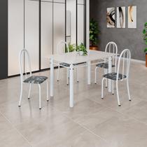 Conjunto de Mesa Tubular 120cm x 75cm Tampo em Vidro com 4 Cadeiras Iris B Branco/Preto