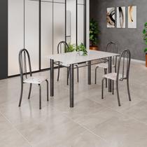 Conjunto de Mesa Tubular 120cm x 75cm Tampo em Vidro com 4 Cadeiras Iris B Prata/Bege
