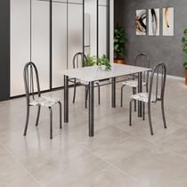 Conjunto de Mesa Tubular 120cm x 75cm Tampo em Vidro com 4 Cadeiras Iris B Prata/Off White