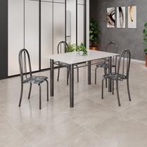 Conjunto de Mesa Tubular 120cm x 75cm Tampo em Vidro com 4 Cadeiras Iris B Prata/Preto