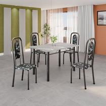 Conjunto de Mesa Tubular 120cm x 75cm Tampo Granito Topázio com 4 Cadeiras Lara Prata/Preto