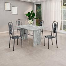 Conjunto de Mesa Tubular 120cm x 75cm Tampo Granito Topázio com 4 Cadeiras Lara Prata/Preto Conjunto de Mesa Tubular 120cm x 75cm Tampo Granito Topázio com 4 Cadeiras Lara Prata/Preto