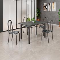 Conjunto de Mesa Tubular 120x75cm Tampo em Ardósia Indiano com 4 Cadeiras Iris
