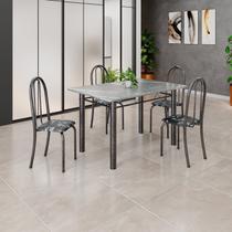 Conjunto de Mesa Tubular 120x75cm Tampo em Granito Topázio com 4 Cadeiras Iris Prata/Preto