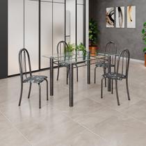 Conjunto de Mesa Tubular 120x75cm Tampo em Vidro com 4 Cadeiras Iris B