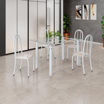 Conjunto de Mesa Tubular 120x75cm Tampo em Vidro com 4 Cadeiras Iris B