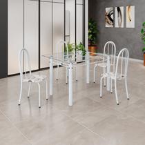 Conjunto de Mesa Tubular 120x75cm Tampo em Vidro com 4 Cadeiras Iris B