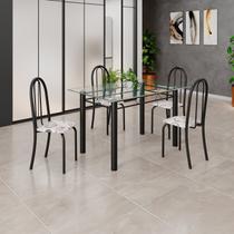 Conjunto de Mesa Tubular 120x75cm Tampo em Vidro com 4 Cadeiras Iris B