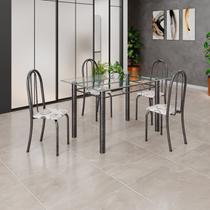 Conjunto de Mesa Tubular 120x75cm Tampo em Vidro com 4 Cadeiras Prata/Arabesco/Mart Conjunto de Mesa Tubular 120x75cm Tampo em Vidro com 4 Cadeiras Prata/Arabesco/Mart