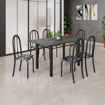 Conjunto de Mesa Tubular 140cm x 75cm Tampo em Ardósia Indiano com 6 Cadeiras Iris B Preto Conjunto de Mesa Tubular 140cm x 75cm Tampo em Ardósia Indiano com 6 Cadeiras Iris B Preto