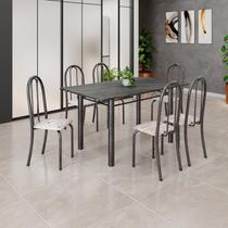 Conjunto de Mesa Tubular 140cm X 75cm Tampo em Ardósia Indiano com 6 Cadeiras Iris B