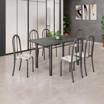 Conjunto de Mesa Tubular 140cm X 75cm Tampo em Ardósia Indiano com 6 Cadeiras Iris B