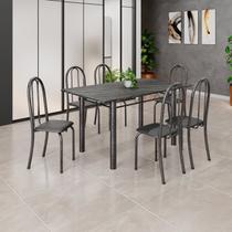 Conjunto de Mesa Tubular 140cm X 75cm Tampo em Ardósia Indiano com 6 Cadeiras Iris B